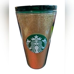 Starbucks Holiday 2021 Gold Glitter 16oz Grande Insulate Tumbler Green Lid Straw
